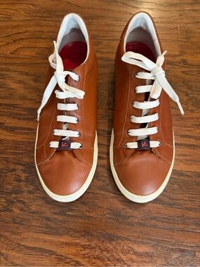 Isaia Men's Brown Leather Casual Sneakers with White Laces Sz 13